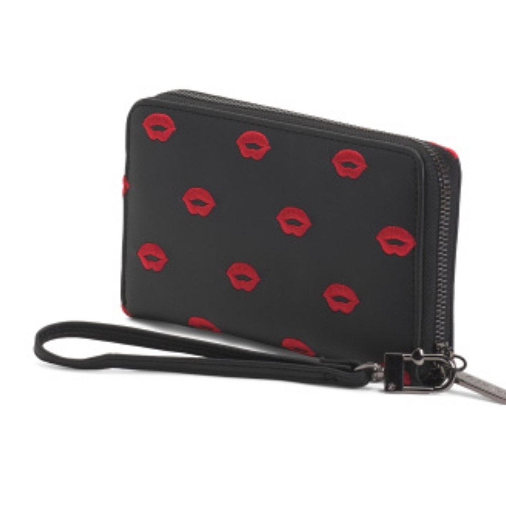 Betsey Johnson Black Wristlet with Red Lip Design